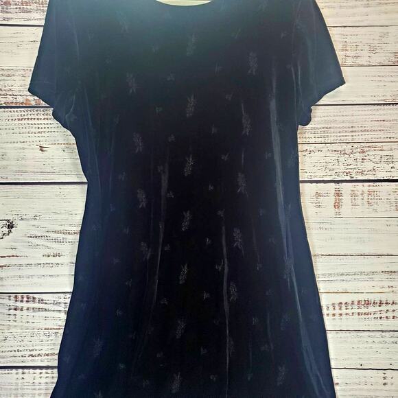 Vtg Molly Malloy 16 Black Crushed Velvet Party Dress Whimsigoth Floral Embossed - Picture 4 of 14